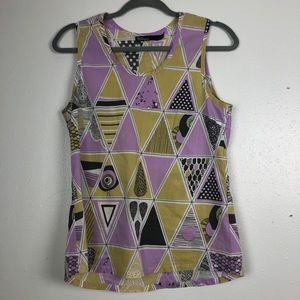 Dear Creatures retro geometric cotton tank top MED
